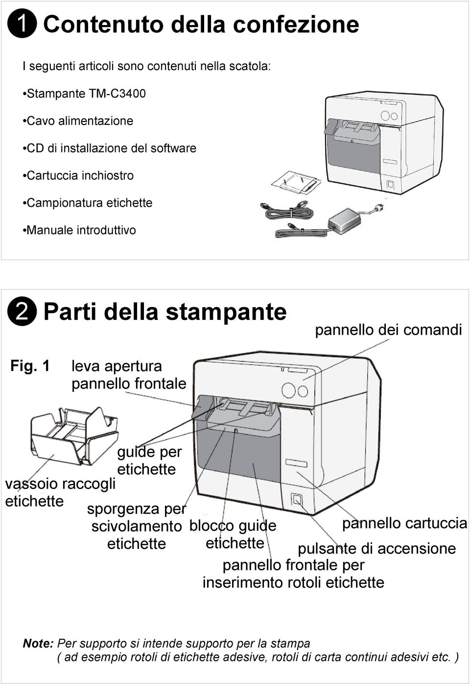 1 leva apertura pannello frontale guide per etichette vassoio raccogli etichette sporgenza per scivolamento blocco guide pannello cartuccia etichette