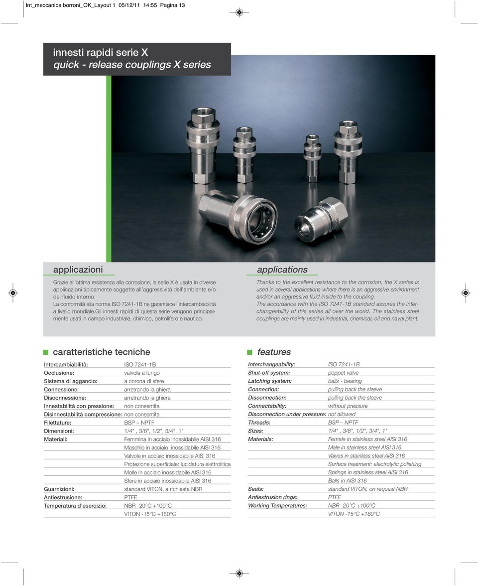 gli innesti rapidi di questa serie vengono principalmente usati in campo industriale, chimico, petrolifero e nautico.