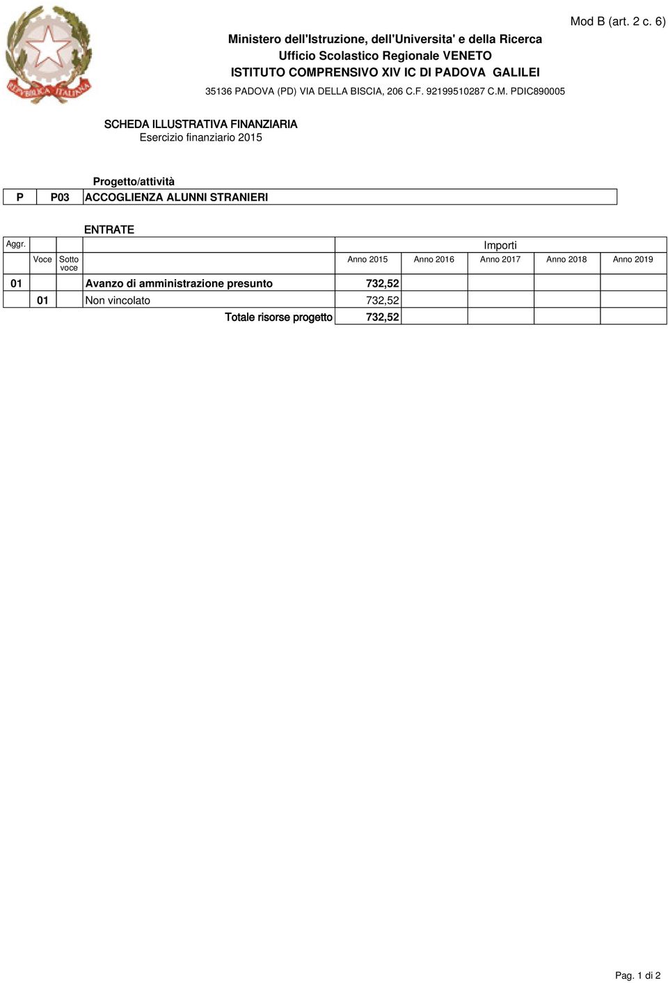 amministrazione presunto 732,52 01 Non