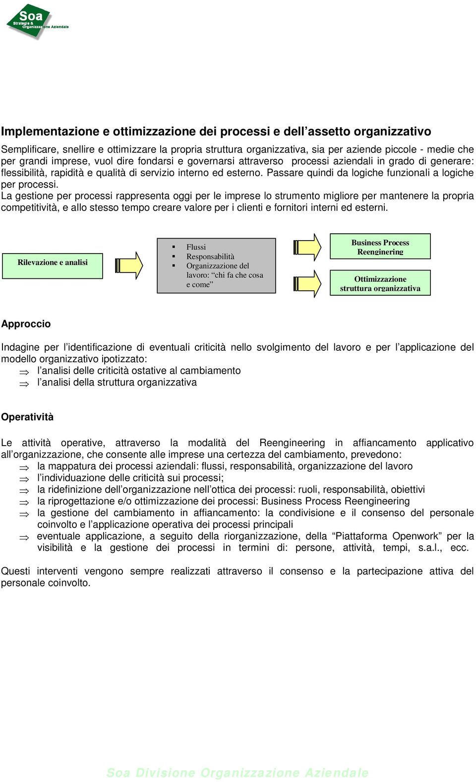 Passare quindi da logiche funzionali a logiche per processi.