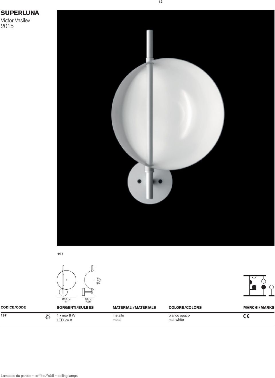 W LED 24 V metallo metal bianco opaco mat