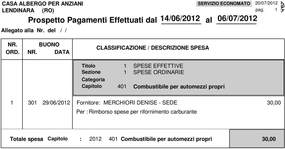 Rimborso spese per rifornimento carburante 30,00