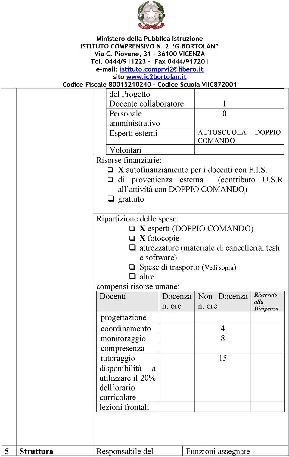 Ripartizione delle spese: X esperti (DOPPIO COMANDO) X fotocopie attrezzature (materiale di cancelleria, testi e software) Spese di trasporto (Vedi sopra) altre compensi risorse umane: