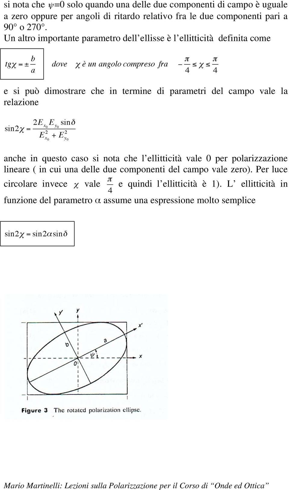 del campo vale la relazione sin = E x 0 sin E x0 + anche in questo caso si nota che l ellitticità vale 0 per polarizzazione lineare ( in cui una delle due