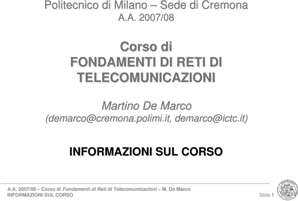 TELECOMUNICAZIONI Martino De Marco