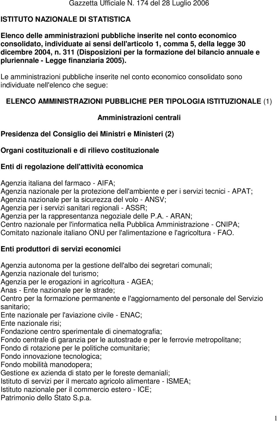 311 (Disposizioni per la formazione del bilancio annuale e pluriennale - Legge finanziaria 2005).