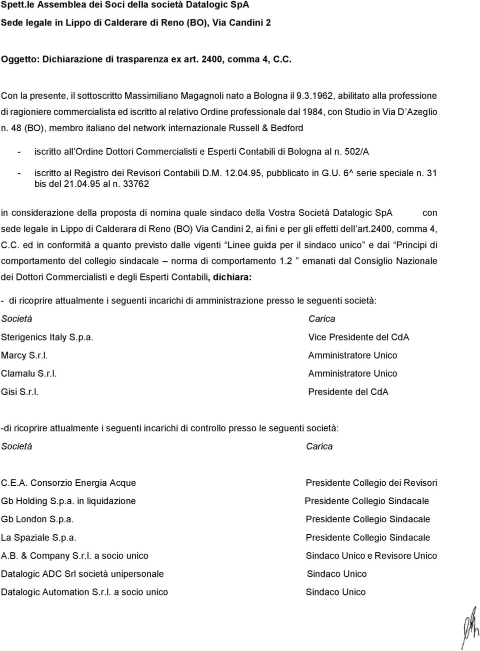 48 (BO), membro italiano del network internazionale Russell & Bedford - iscritto all Ordine Dottori Commercialisti e Esperti Contabili di Bologna al n.