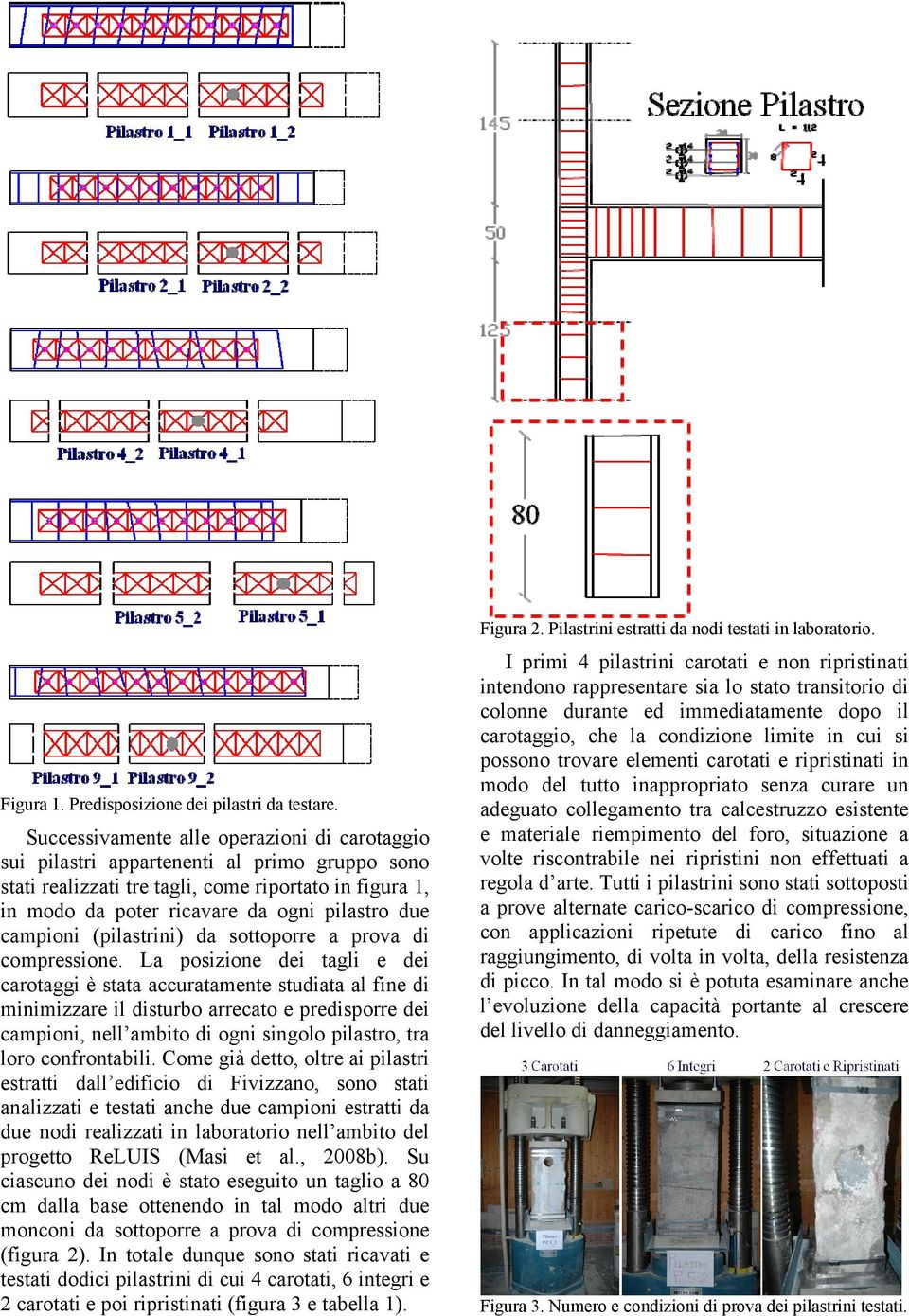 campioni (pilastrini) da sottoporre a prova di compressione.