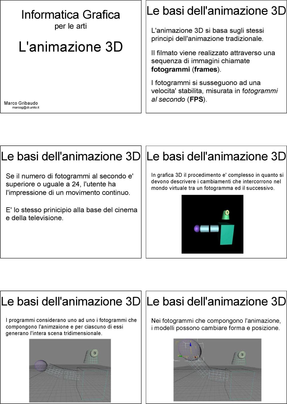 Se il numero di fotogrammi al secondo e' superiore o uguale a 24, l'utente ha l'impressione di un movimento continuo.