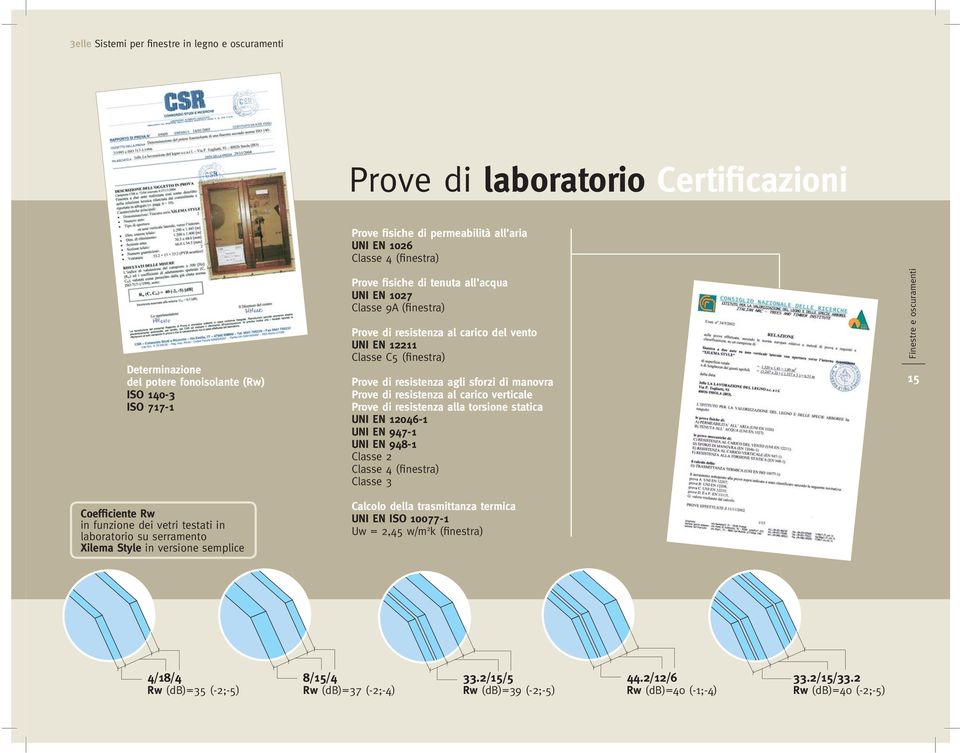 Prove di resistenza alla torsione statica UNI EN 12046-1 UNI EN 947-1 UNI EN 948-1 Classe 2 Classe 4 (finestra) Classe 3 15 Coefficiente Rw in funzione dei vetri testati in laboratorio su serramento