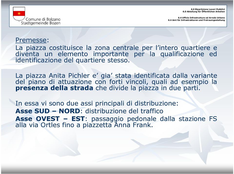 La piazza Anita Pichler e gia stata identificata dalla variante del piano di attuazione con forti vincoli, quali ad esempio la presenza