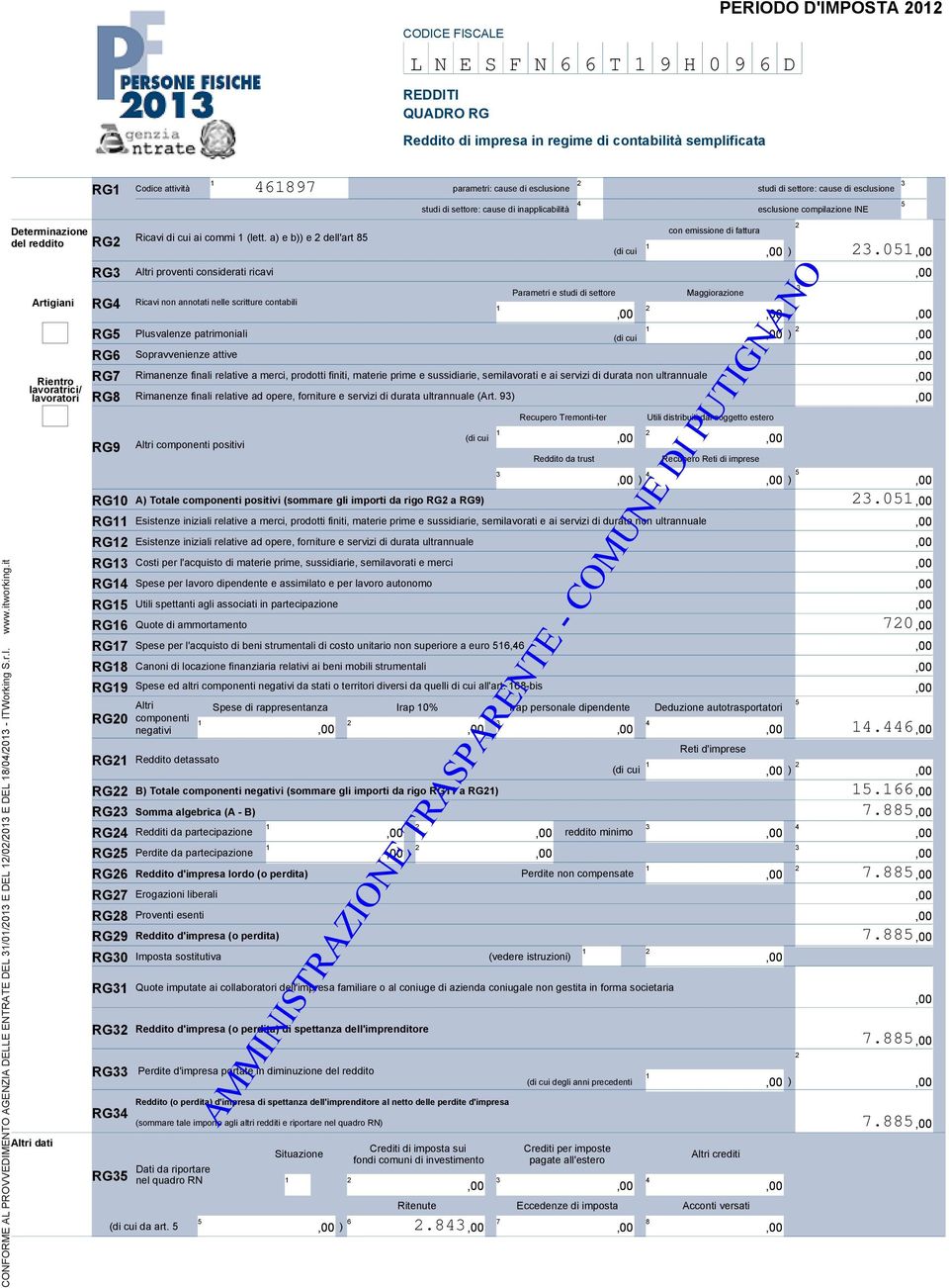 itworking.it Determinazione Ricavi di cui ai commi (lett.