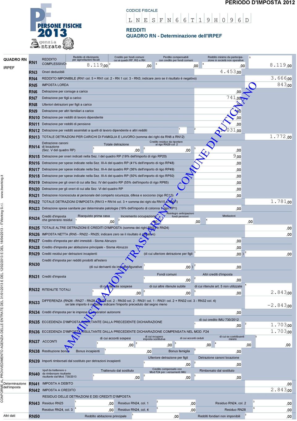 it Reddito di riferimento Credito per fondi comuni Perdite compensabili Reddito minimo da partecipa- 5 QUADRO RN REDDITO per agevolazioni fiscali cui ai quadri RF, RG e RH con credito per fondi