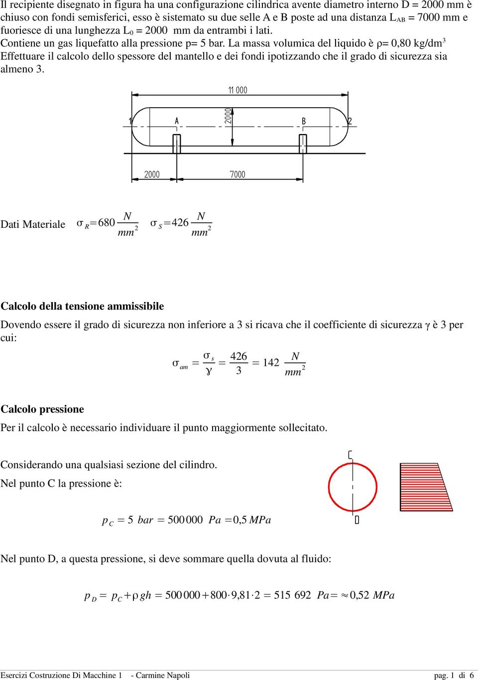 La maa volumica del liquido è ρ= 0,80 kg/dm 3 Effettuare il calcolo dello peore del mantello e dei fondi ipotizzando che il grado di icurezza ia almeno 3.