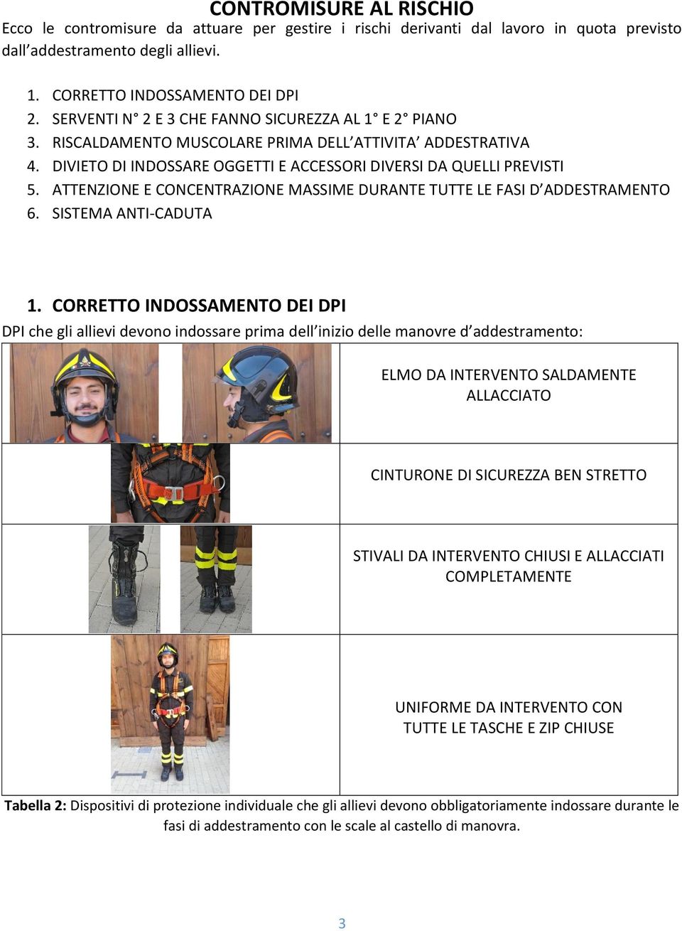 ATTENZIONE E CONCENTRAZIONE MASSIME DURANTE TUTTE LE FASI D ADDESTRAMENTO 6. SISTEMA ANTI-CADUTA 1.