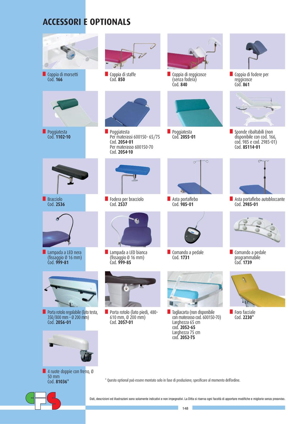 2985-01) Cod. 85114-01 Bracciolo Cod. 2536 Fodera per bracciolo Cod. 2537 Asta portafl ebo Cod. 985-01 Asta portafl ebo autobloccante Cod. 2985-01 Lampada a LED nera (fi ssaggio Ø 16 mm) Cod.