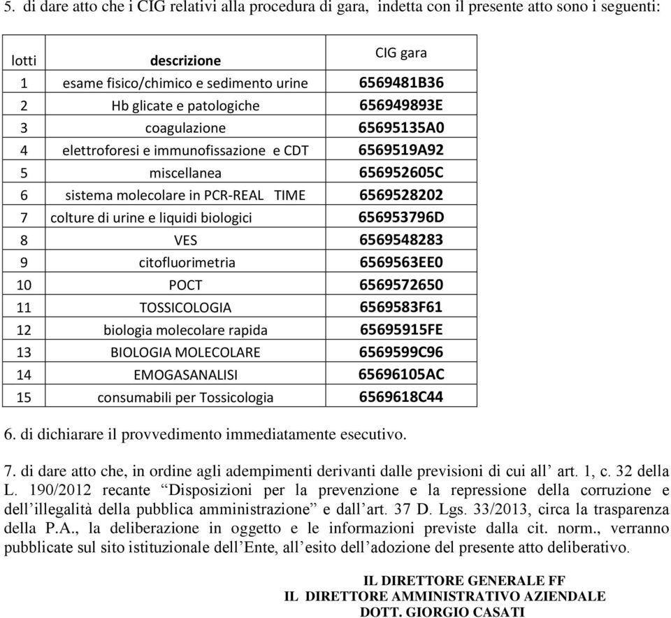 liquidi biologici 656953796D 8 VES 6569548283 9 citofluorimetria 6569563EE0 10 POCT 6569572650 11 TOSSICOLOGIA 6569583F61 12 biologia molecolare rapida 65695915FE 13 BIOLOGIA MOLECOLARE 6569599C96 14