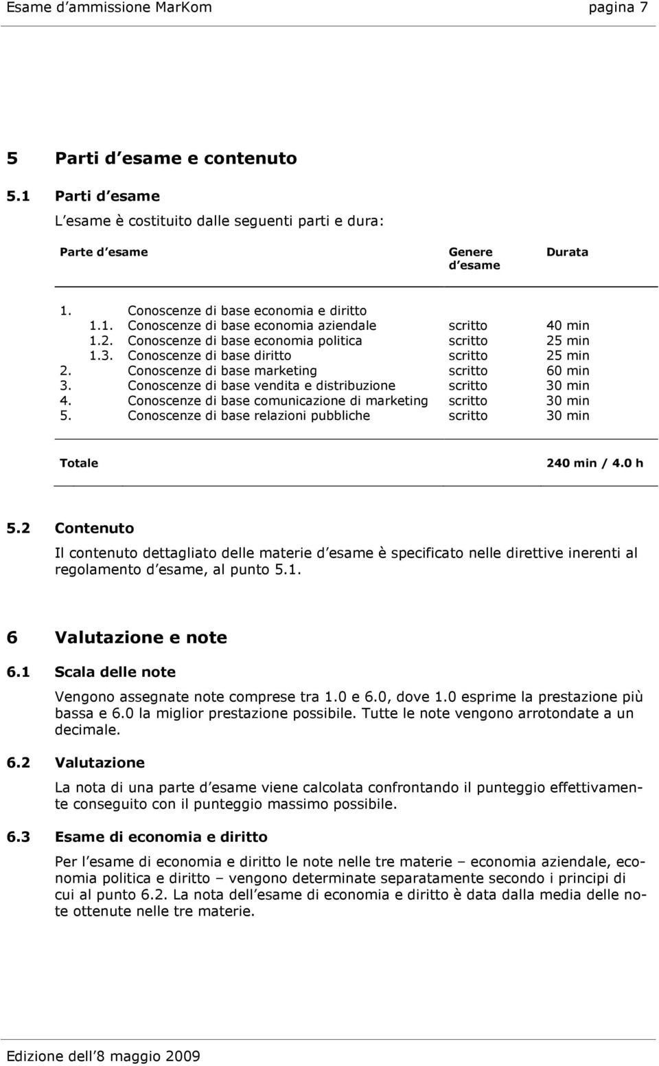 Conoscenze di base diritto scritto 25 min 2. Conoscenze di base marketing scritto 60 min 3. Conoscenze di base vendita e distribuzione scritto 30 min 4.