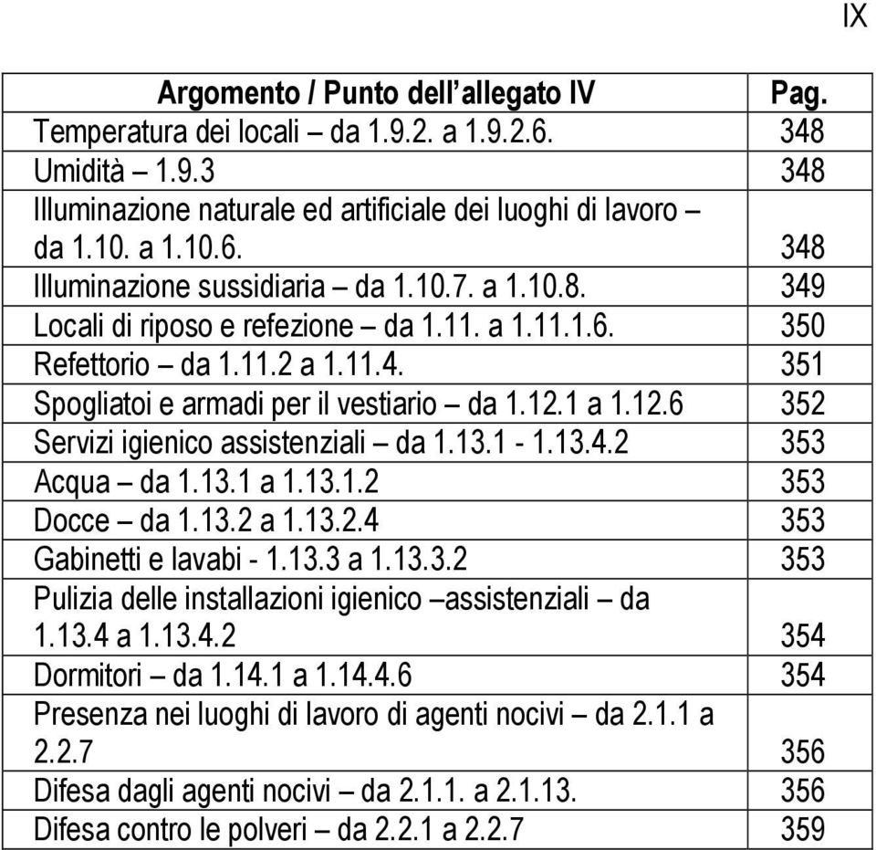 13.1-1.13.4.2 353 Acqua da 1.13.1 a 1.13.1.2 353 Docce da 1.13.2 a 1.13.2.4 353 Gabinetti e lavabi - 1.13.3 a 1.13.3.2 353 Pulizia delle installazioni igienico assistenziali da 1.13.4 a 1.13.4.2 354 Dormitori da 1.