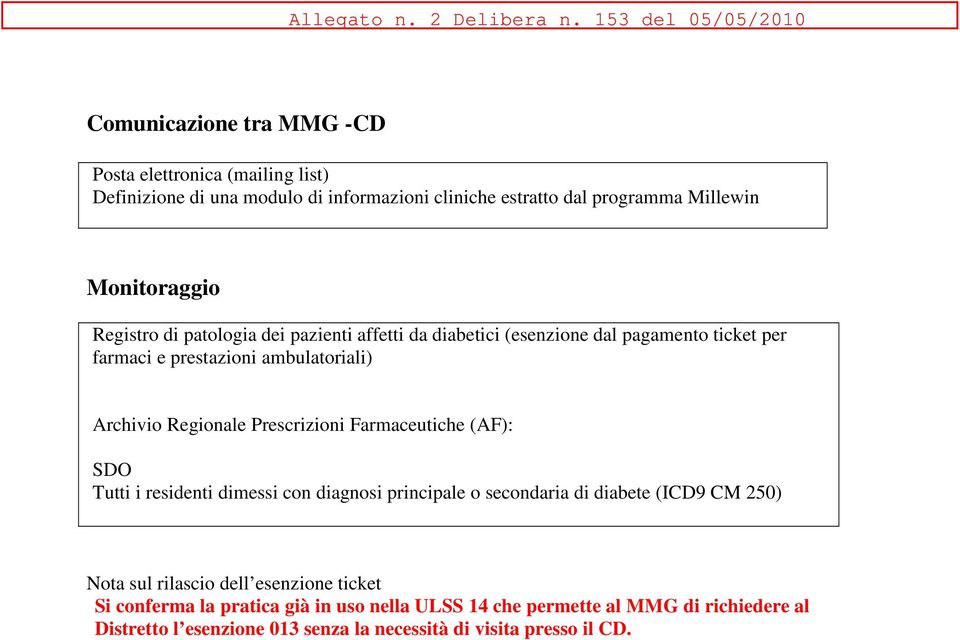 Prescrizioni Farmaceutiche (AF): SDO Tutti i residenti dimessi con diagnosi principale o secondaria di diabete (ICD9 CM 250) Nota sul rilascio dell