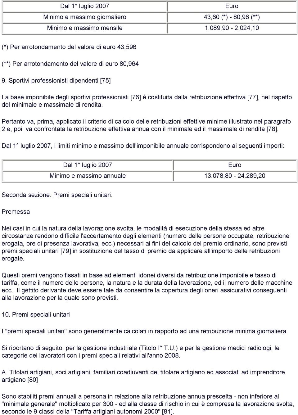 Sportivi professionisti dipendenti [75] La base imponibile degli sportivi professionisti [76] è costituita dalla retribuzione effettiva [77], nel rispetto del minimale e massimale di rendita.