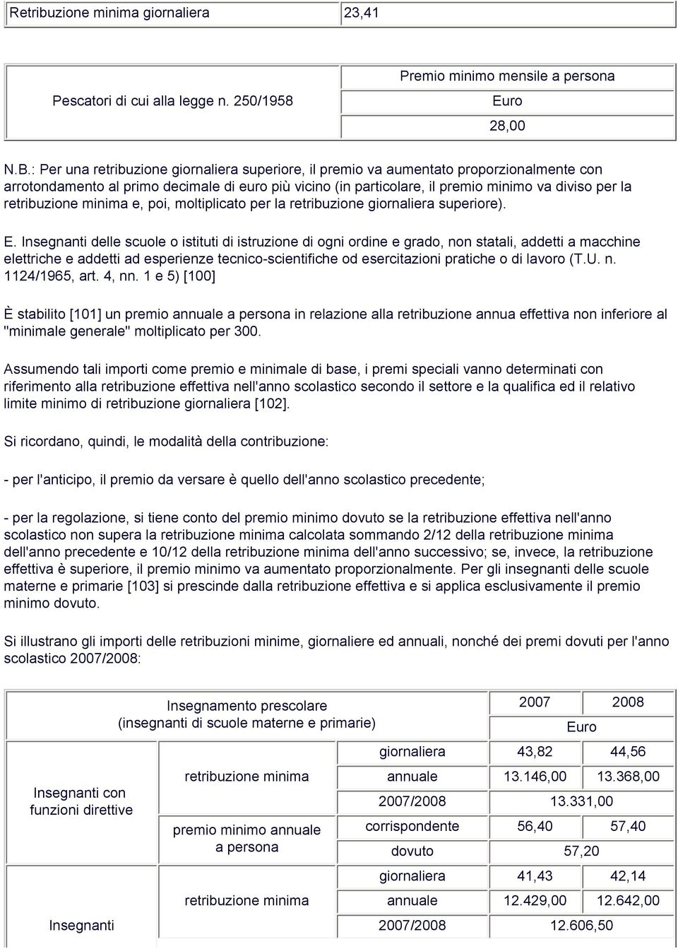 retribuzione minima e, poi, moltiplicato per la retribuzione giornaliera superiore). E.