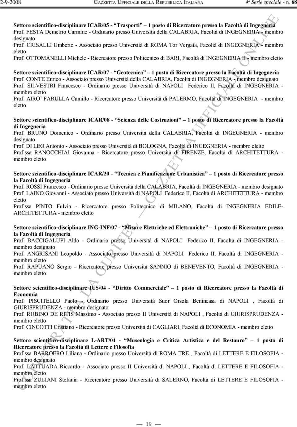 CRISALLI Umberto - Associato presso Università di ROMA Tor Vergata, Facoltà di INGEGNERIA - membro Prof.