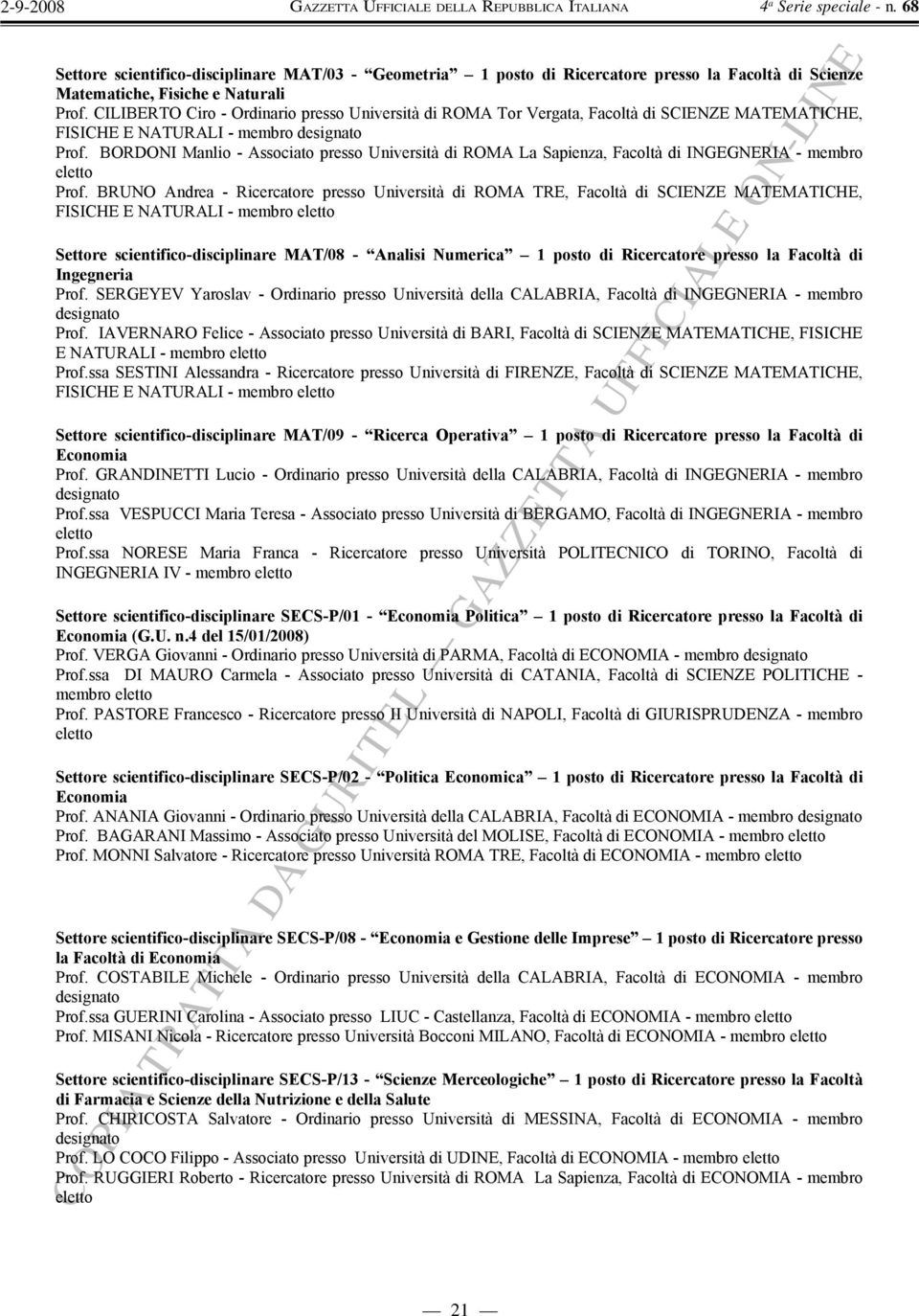 BORDONI Manlio - Associato presso Università di ROMA La Sapienza, Facoltà di INGEGNERIA - membro Prof.