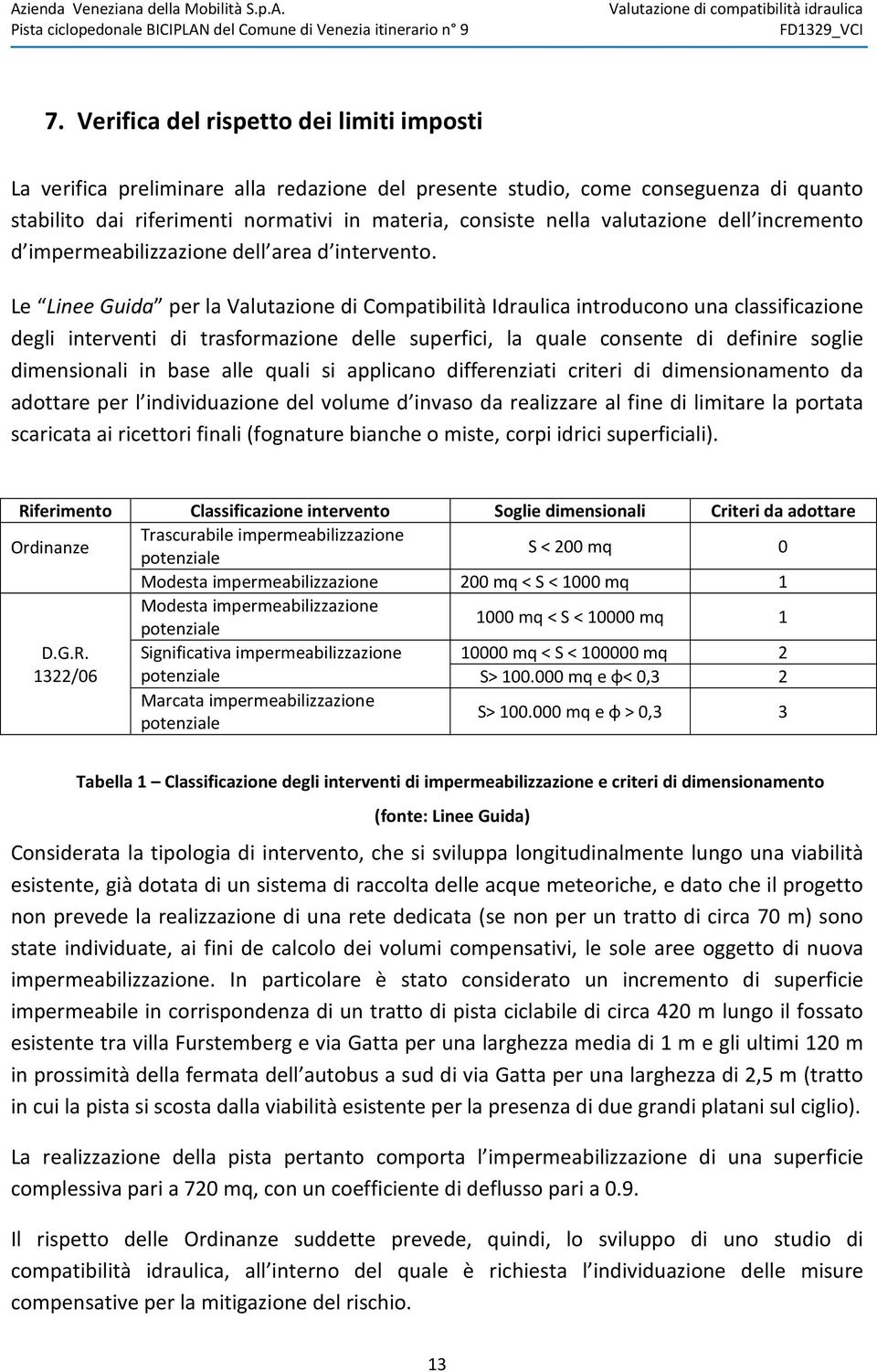 Le Linee Guida per la Valutazione di Compatibilità Idraulica introducono una classificazione degli interventi di trasformazione delle superfici, la quale consente di definire soglie dimensionali in