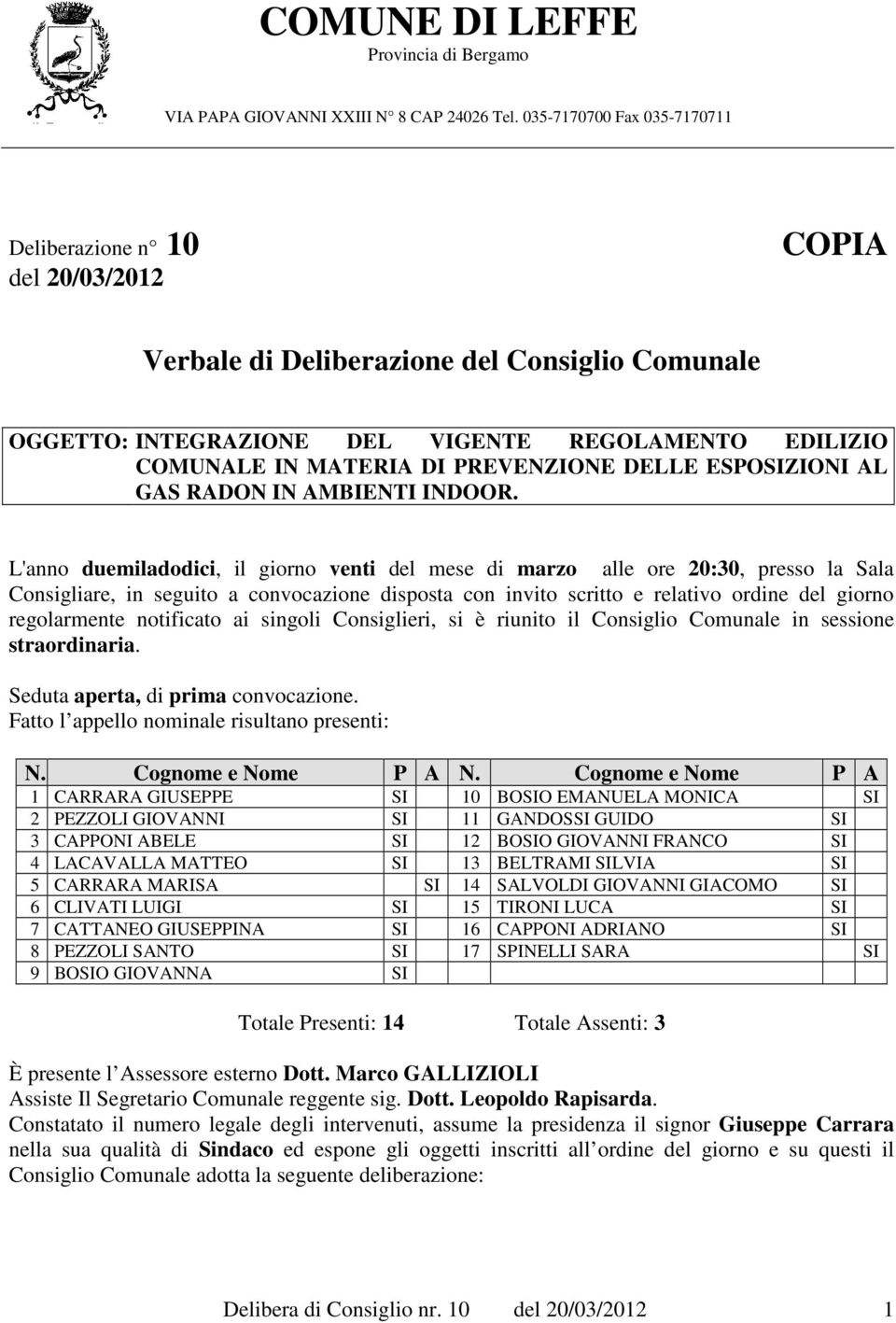 PREVENZIONE DELLE ESPOSIZIONI AL GAS RADON IN AMBIENTI INDOOR.