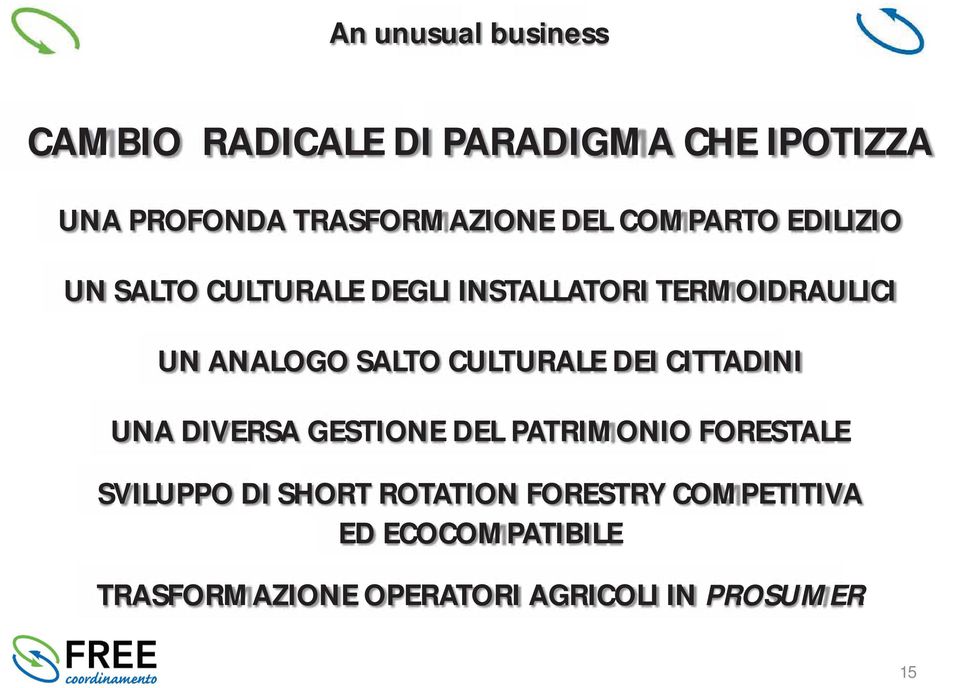 CULTURALE DEI CITTADINI UNA DIVERSA GESTIONE DEL PATRIMONIO FORESTALE SVILUPPO DI