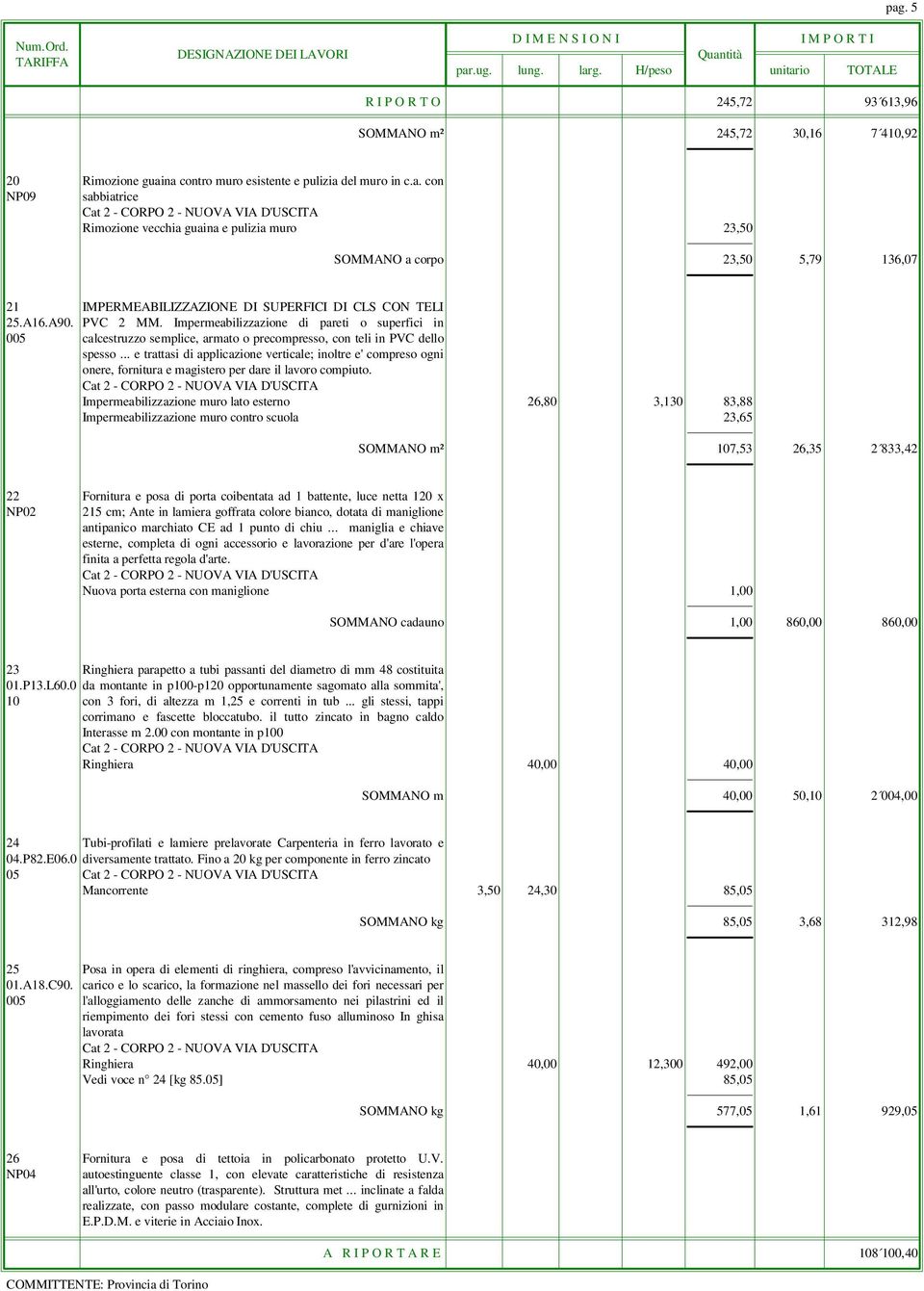 .. e trattasi di applicazione verticale; inoltre e' compreso ogni onere, fornitura e magistero per dare il lavoro compiuto.