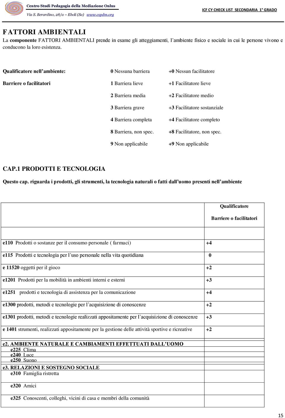 Facilitatore sostanziale 4 Barriera completa +4 Facilitatore completo 8 Barriera, non spec. +8 Facilitatore, non spec. 9 Non applicabile +9 Non applicabile CAP.1 PRODOTTI E TECNOLOGIA Questo cap.