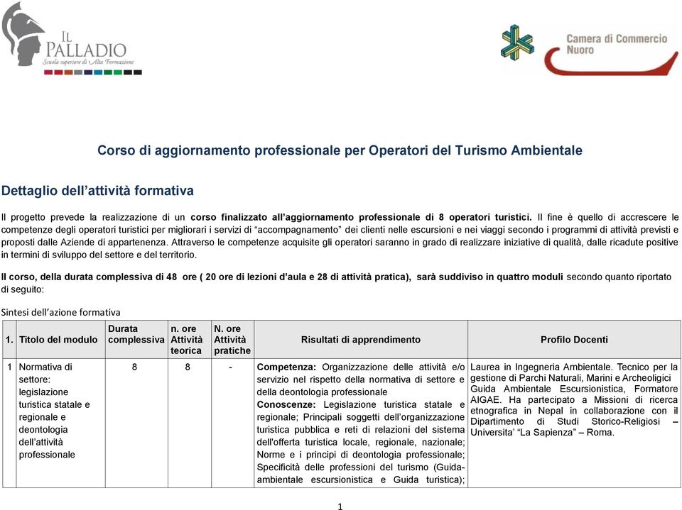 Il fine è quello di accrescere le competenze degli operatori turistici per migliorari i servizi di accompagnamento dei clienti nelle escursioni e nei viaggi secondo i programmi di attività previsti e