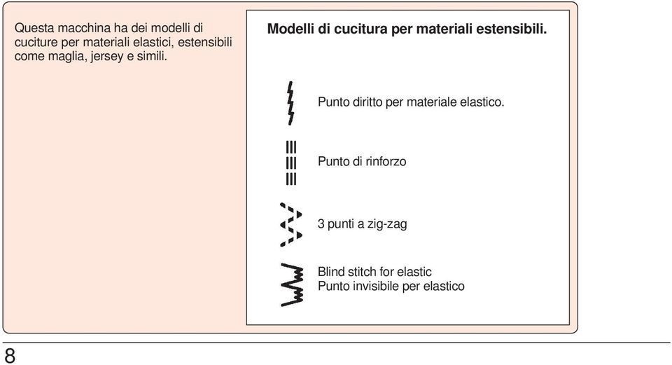 Modelli di cucitura per materiali estensibili.