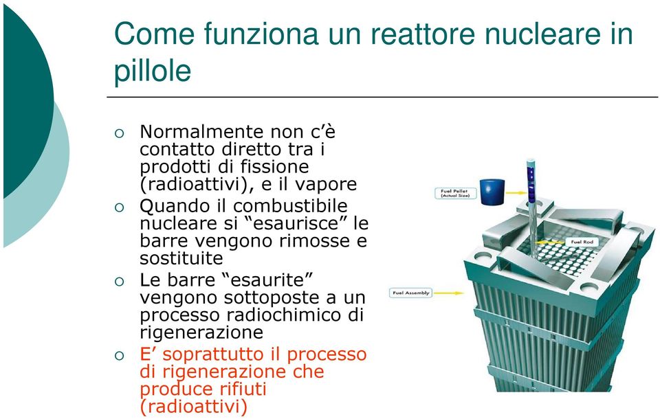 le barre vengono rimosse e sostituite Le barre esaurite vengono sottoposte a un processo