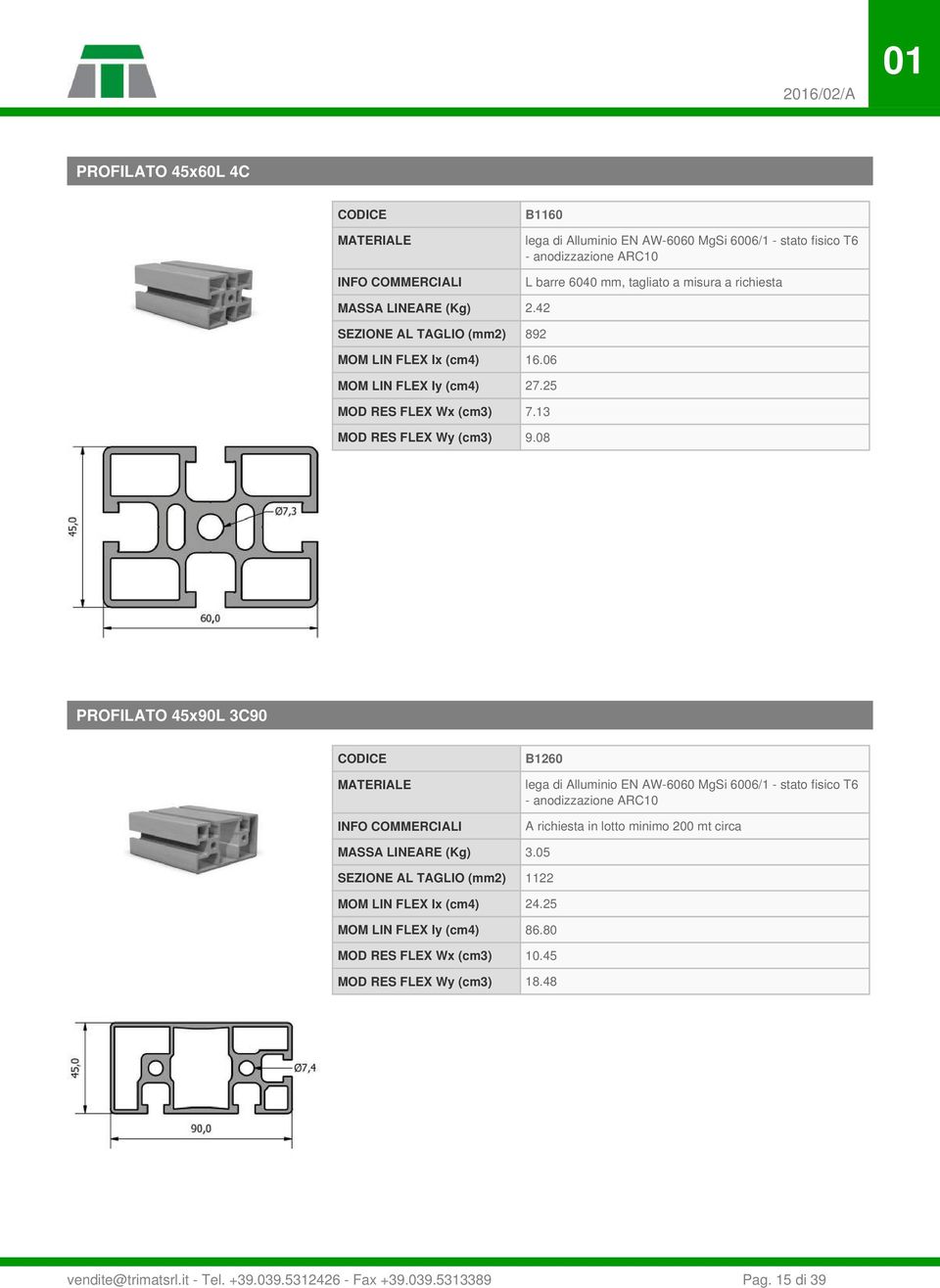 13 MOD RES FLEX Wy (cm3) 9.08 PROFILATO 45x90L 3C90 B1260 A richiesta in lotto minimo 200 mt circa MASSA LINEARE (Kg) 3.