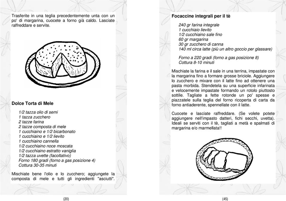 a 220 gradi (forno a gas posizione 8) Cottura 8-10 minuti Dolce Torta di Mele 1/2 tazza olio di semi 1 tazza zucchero 2 tazze farina 2 tazze composta di mele 1 cucchiaino e 1/2 bicarbonato 1