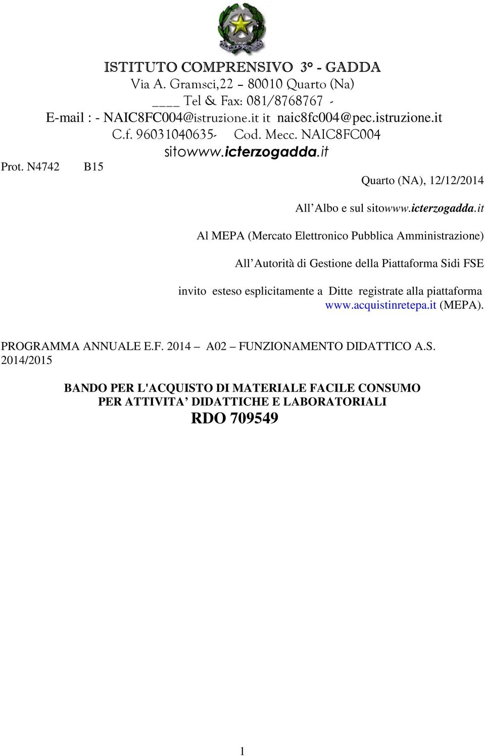 it B5 Quarto (NA), 2/2/204 All Albo e sul sitowww.icterzogadda.