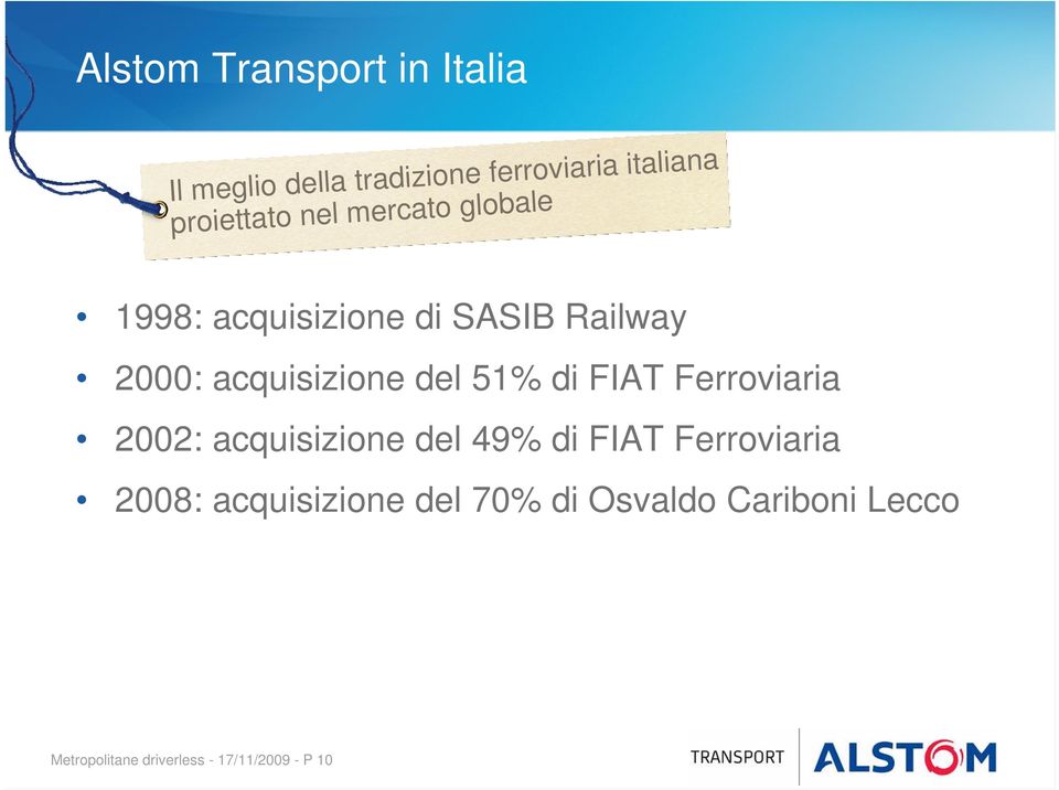 acquisizione del 51% di FIAT Ferroviaria 2002: acquisizione del 49% di FIAT