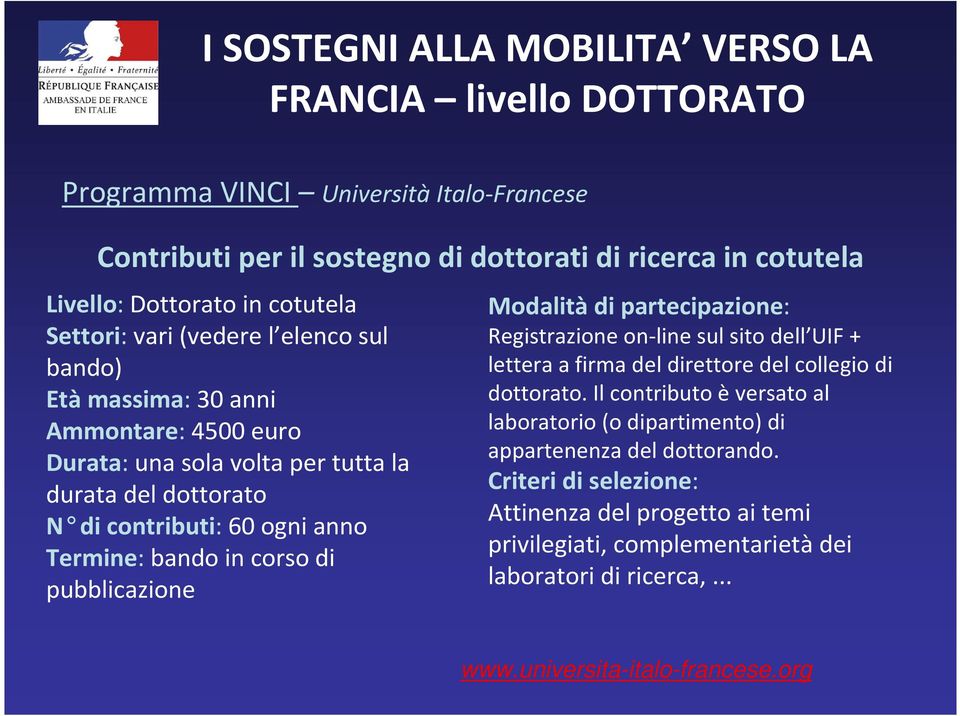 bando in corso di pubblicazione Registrazione on-line sul sito dell UIF + lettera a firma del direttore del collegio di dottorato.