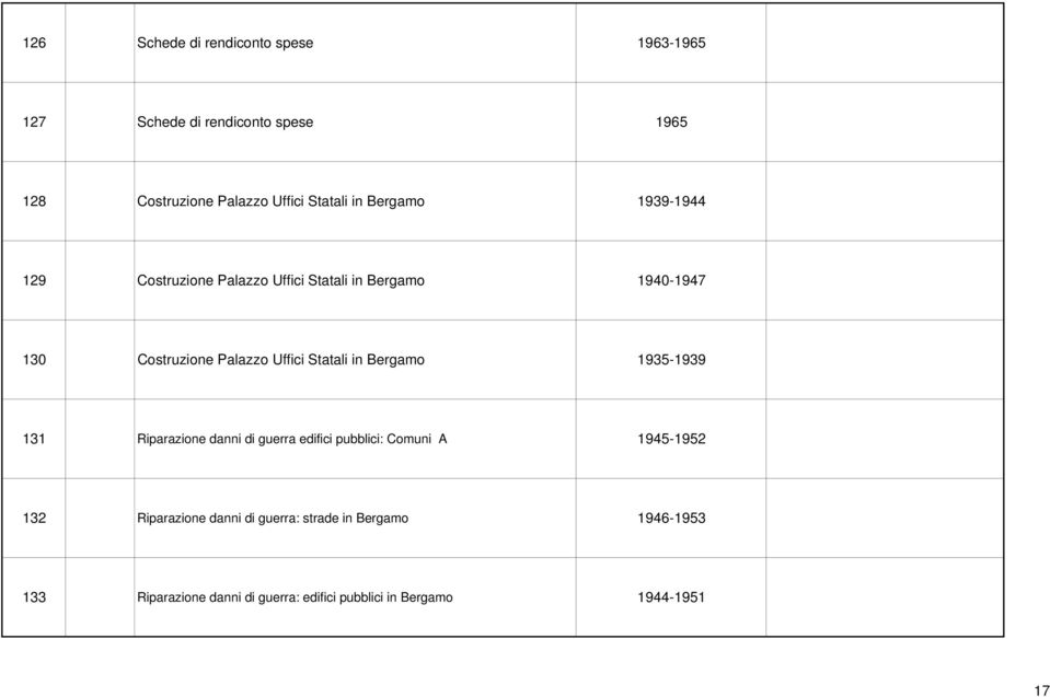 Uffici Statali in Bergamo 1935-1939 131 Riparazione danni di guerra edifici pubblici: Comuni A 1945-1952 132