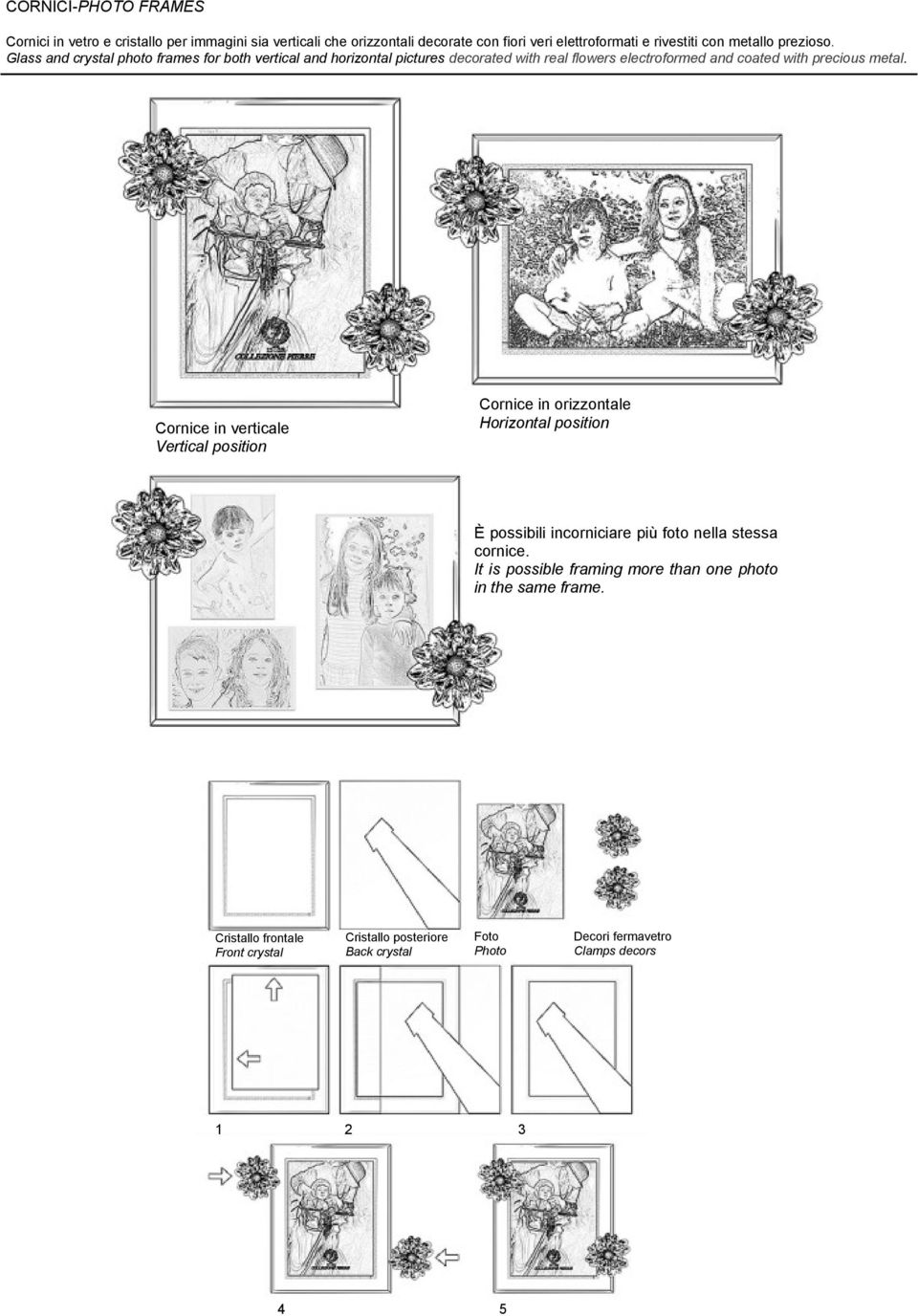 Cornice in verticale Vertical position Cornice in orizzontale Horizontal position È possibili incorniciare più foto nella stessa cornice.