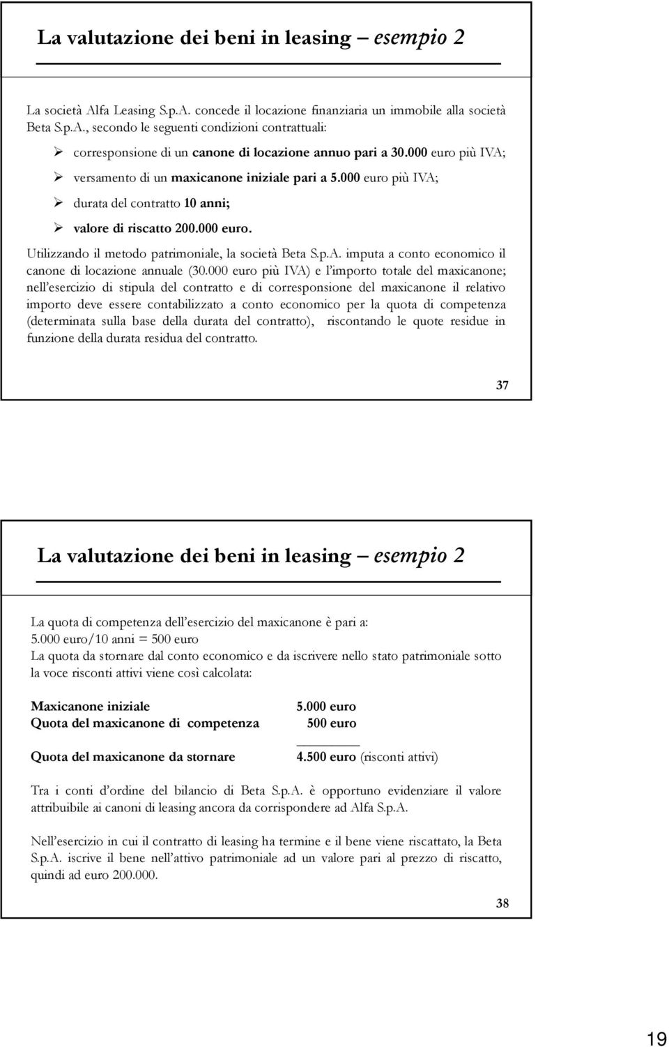 p.A. imputa a conto economico il canone di locazione annuale (30.