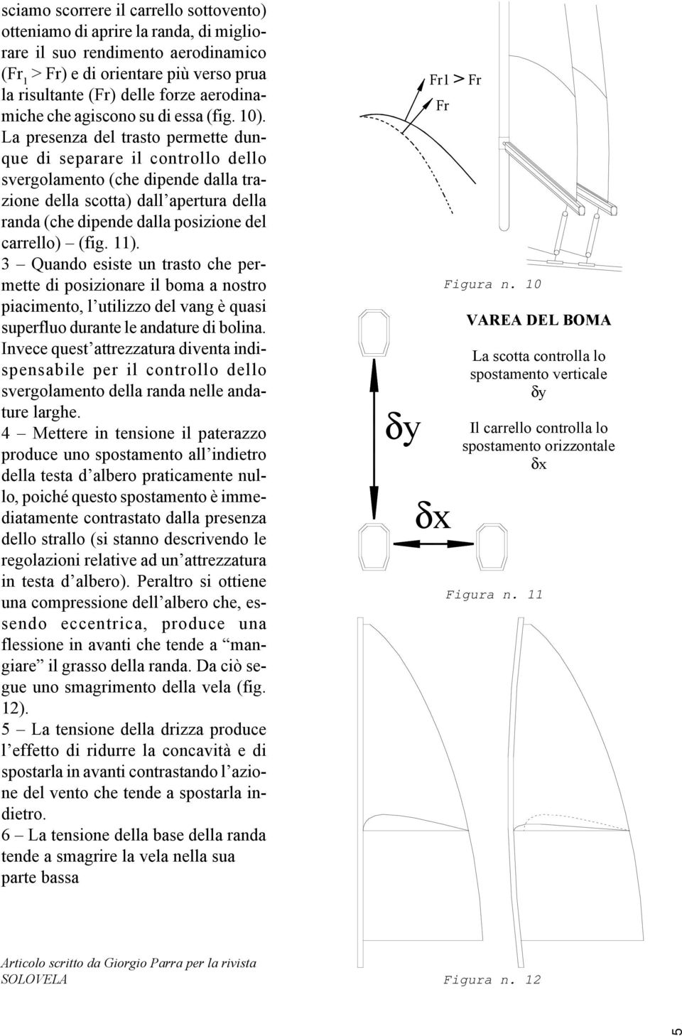 La presenza del trasto permette dunque di separare il controllo dello svergolamento (che dipende dalla trazione della scotta) dall apertura della randa (che dipende dalla posizione del carrello) (fig.