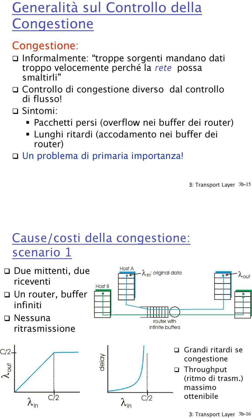 ! Sintomi: " Pacchetti persi (overflow nei buffer dei router) " Lunghi ritardi (accodamento nei buffer dei router)! Un problema di primaria importanza!