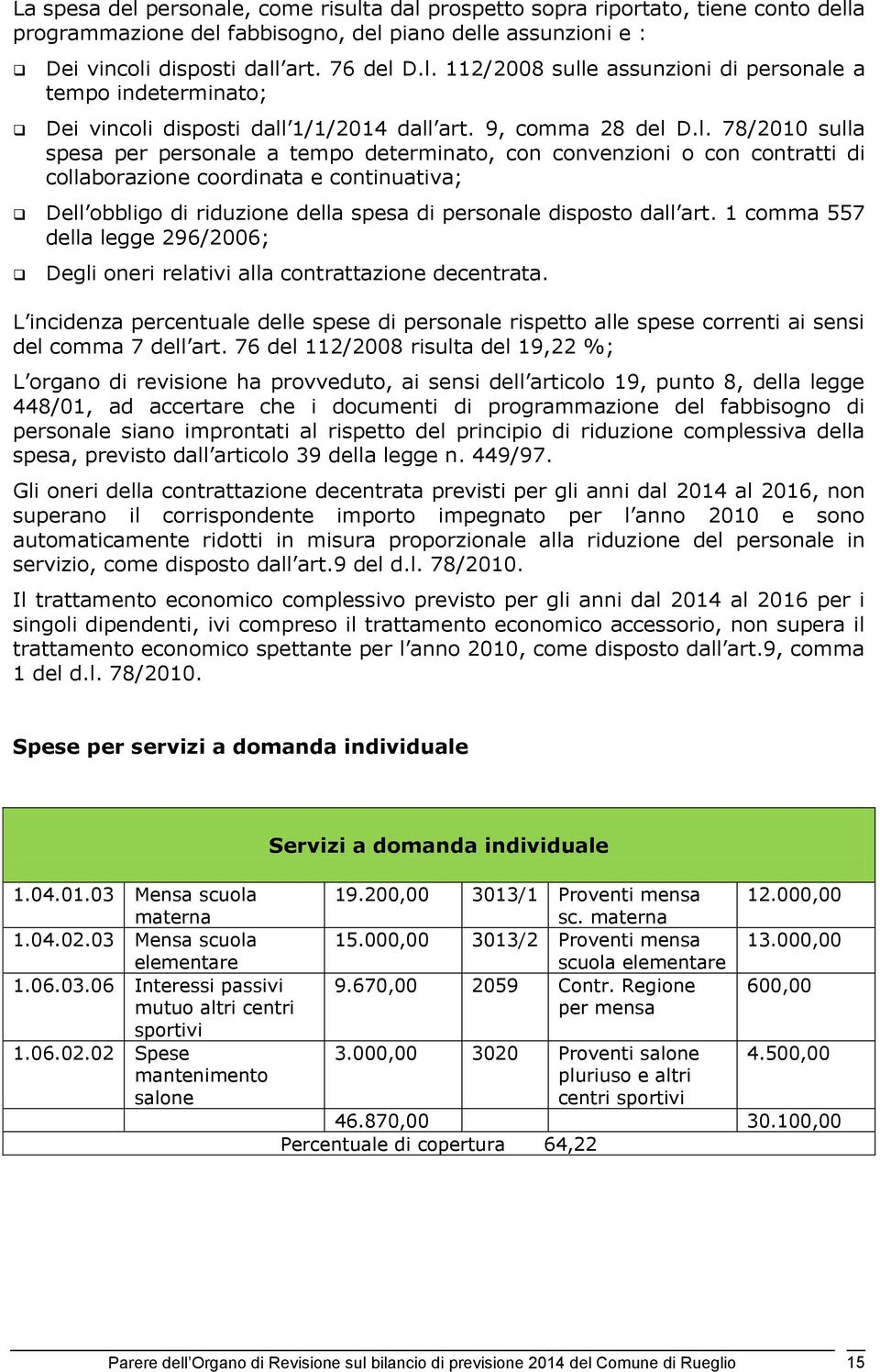 D.l. 78/2010 sulla spesa per personale a tempo determinato, con convenzioni o con contratti di collaborazione coordinata e continuativa; Dell obbligo di riduzione della spesa di personale disposto