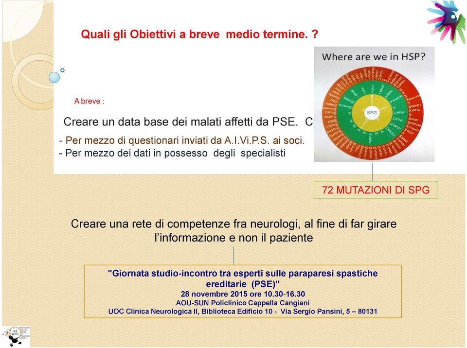 - Per mezzo dei dati in possesso degli specialisti 72 MUTAZIONI DI SPG Creare una rete di competenze fra neurologi, al fine di far girare l