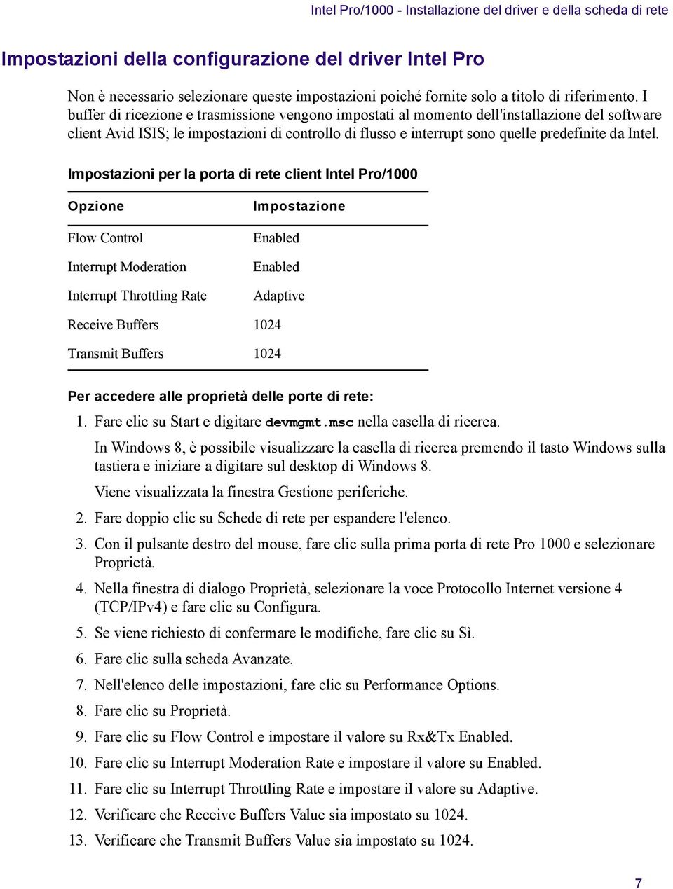 Impostazioi per la porta di rete cliet Itel Pro/1000 Opzioe Flow Cotrol Iterrupt Moderatio Iterrupt Throttlig Rate Impostazioe Eabled Eabled Adaptive Receive Buffers 1024 Trasmit Buffers 1024 Per