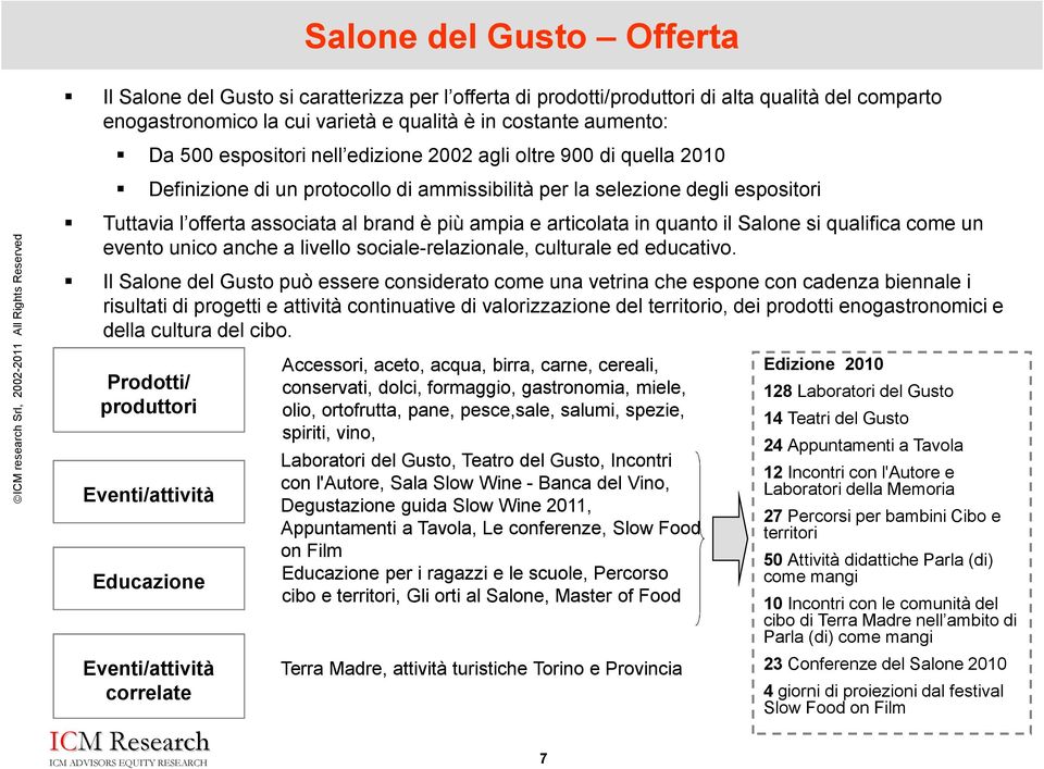 articolata in quanto il Salone si qualifica come un evento unico anche a livello sociale-relazionale, culturale ed educativo.